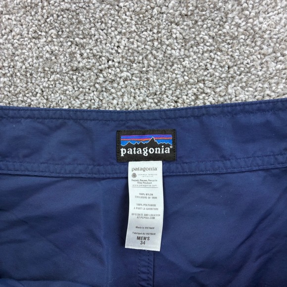 Patagonia Board Shorts Mens 34 Navy Blue Hawaiian Wavefarer Surf 10" Inseam - Picture 2 of 5